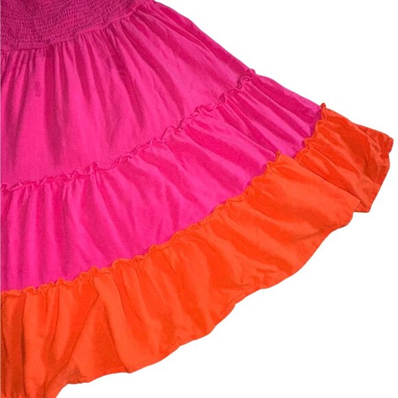 Main Strip Color Block Ruffle Dress-Pink/Orange-Large-GUC - Picture 5 of 7